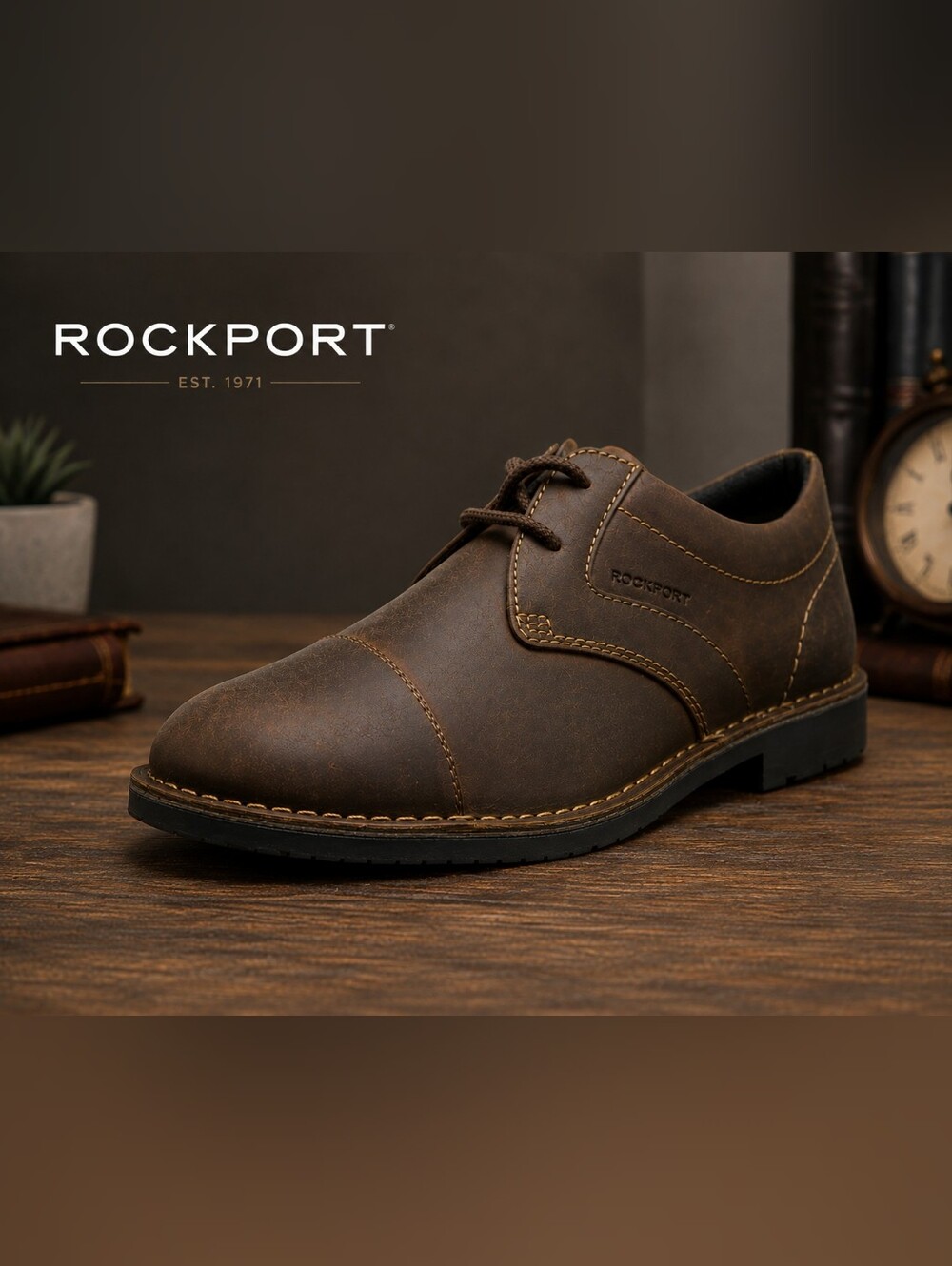 Rockport Men’s Urban Edge Captoe Oxford Dark Brown Leather Shoes NIB